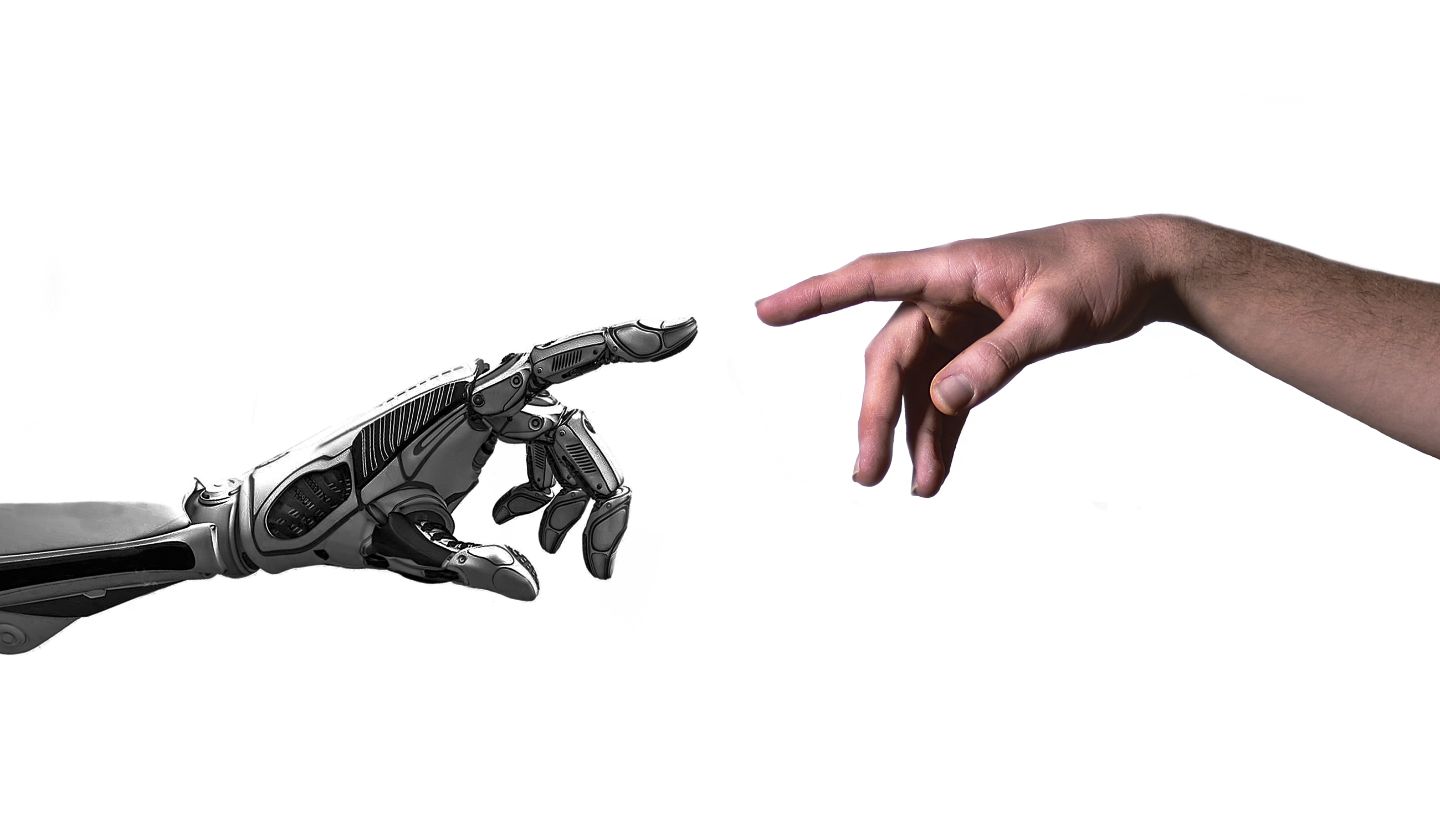 A robotic arm and a human arm
