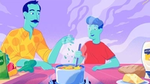 Illustration of father and son cooking