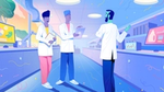 Illustration of 3 scientist discussing together in a lab