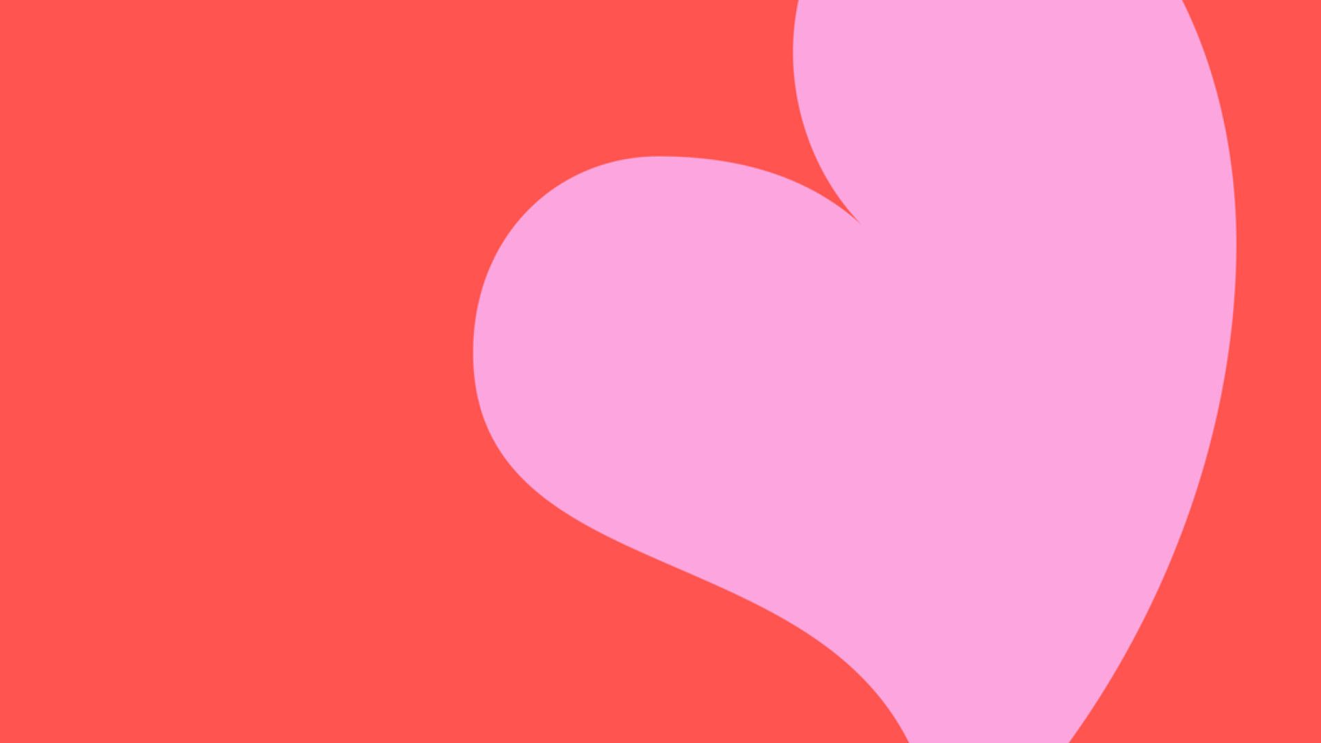 A pink heart against a red background.
