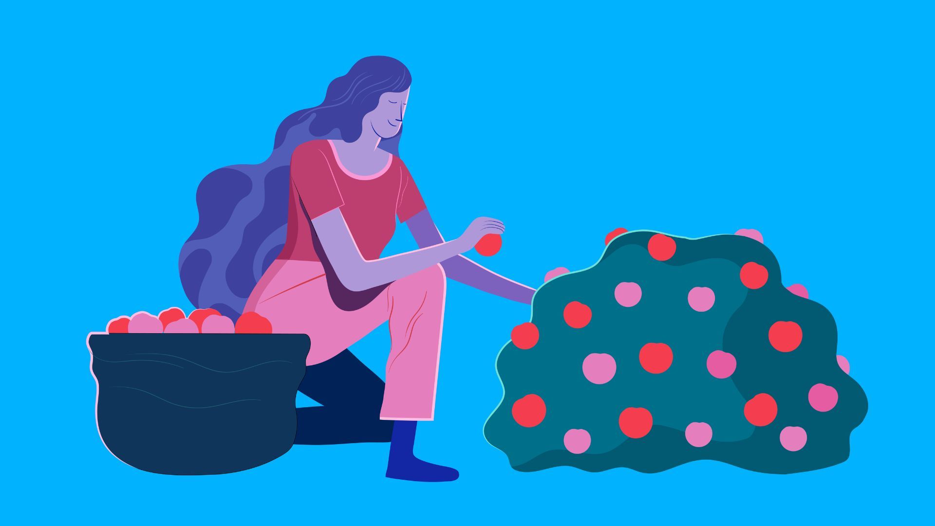 Illustrative image of a woman picking fruit