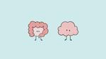 Cartoon loop of a brain and a gut with faces,mirroring each others expressions