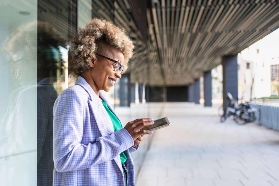 A woman using her phone
